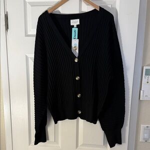 NWT Pinque Design Studios (Stitchfix Exclusive) - Black Ribbed Button-Up Sweater